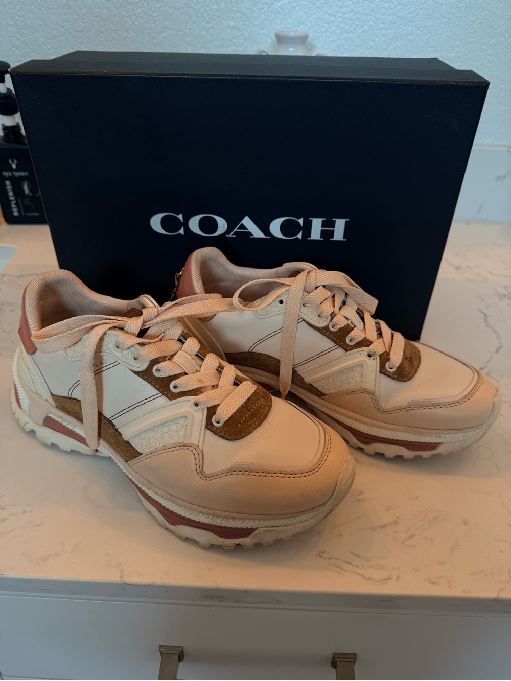 Coach Pink Cream Brown Sneaker Sz 7